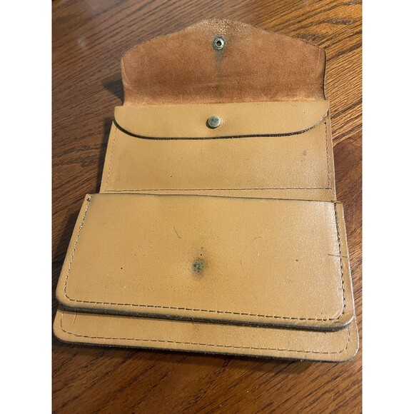 Vintage Womens Checkbook Leather Wallet Painted Flower Tan Brown - Picture 2 of 10
